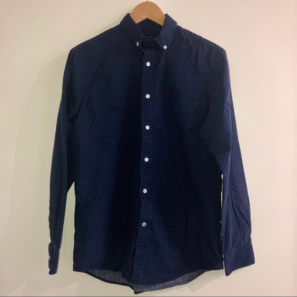 Club Room Navy Polka Dot Dress Shirt
